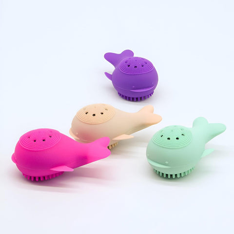 Silicone Brush - Deep Cleansing Whale-Shaped Face Massager and Gentle Exfoliator with Soft Bristles for Everyday Washing and Radiant Skin, Ideal for Sensitive Complexions (4 piece of the color shown)