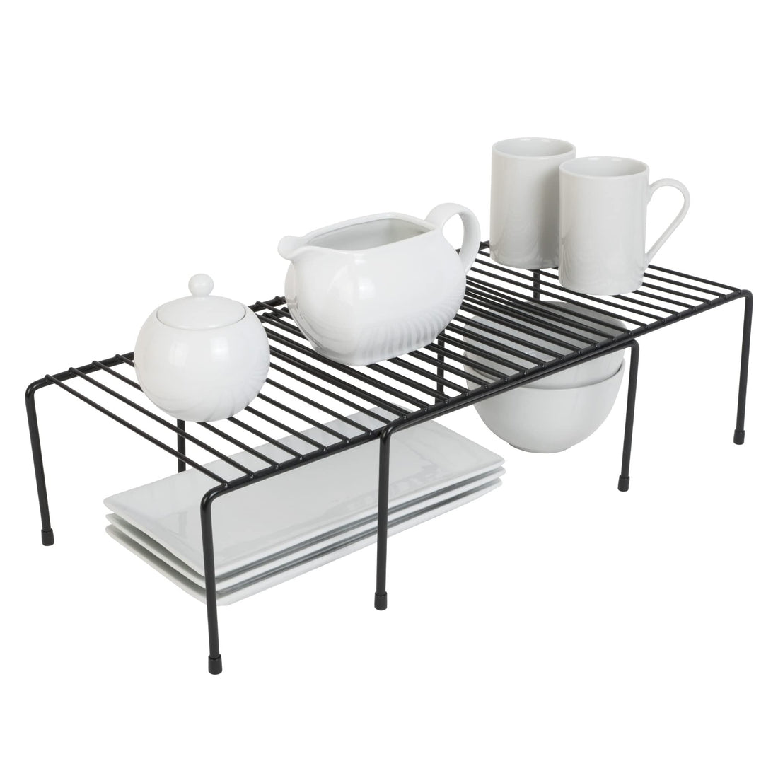 Smart Design Extendable Storage Shelf â€“ Lengthen from 16 to 32.5 in., Black â€“ Sturdy Steel Pantry Organizer with Rust-Resistant Finish and Non-Slip Feet for Easy Home Organization and Storage