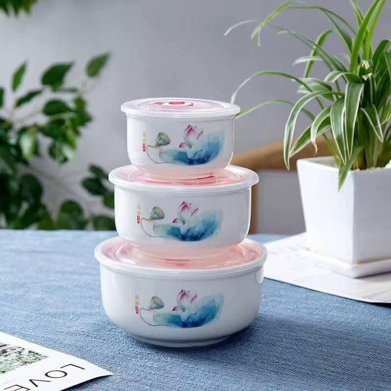 3 Piece Glass Food Storage Containers Set, Rose Flower Design, Airtight Lids, Multi Size Kitchen and Fridge