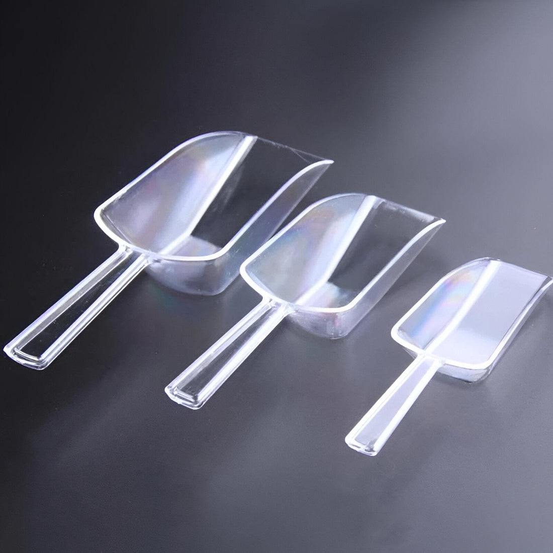 Transparent Food Scoop Trio - Lightweight, Stackable Scoops for Rice, Grains, Sugar, Candy, and Dry Bulk Foods with Measured Capacity