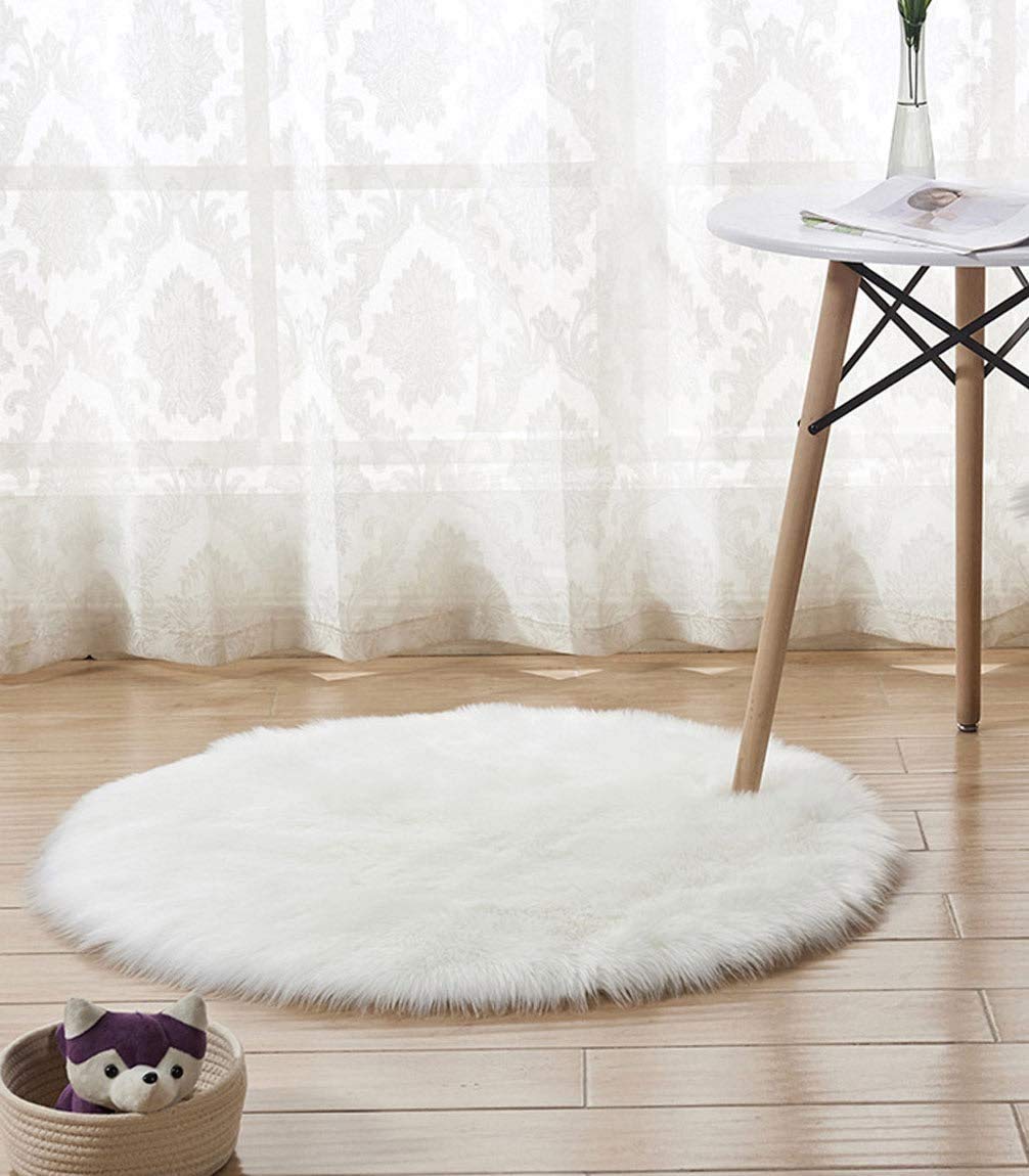 Area Mats Rugs Bedroom Sofa,Decorative Floor Carpet, Super Soft Area Rugs,Soft Long Plush Fluffy Shaggy Carpet for Bedroom Float Window Mat, Bed Mat, Carpet, Door Mat,White,90cm