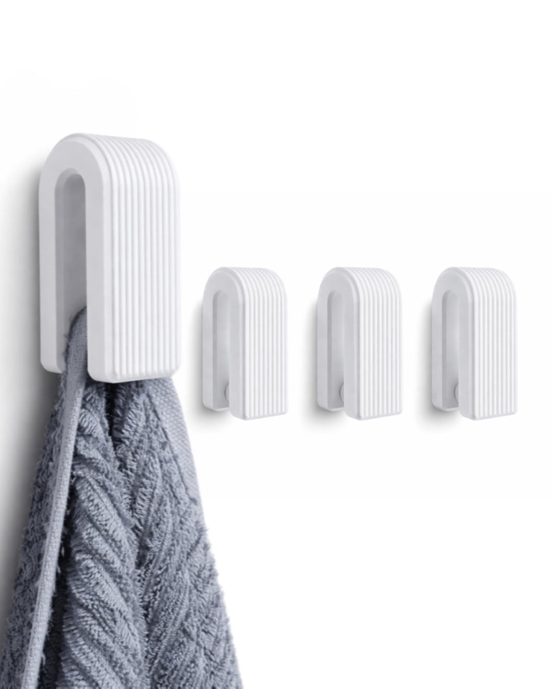 Ribbed Wall Hooks Set (3 Pack) – Minimalist Hanger for Towels, Coats – Multi-Purpose Organizer for Bathroom, Kitchen & Home – Available in Screw-In or Adhesive Tape Mount (3, White, double-sided tape)