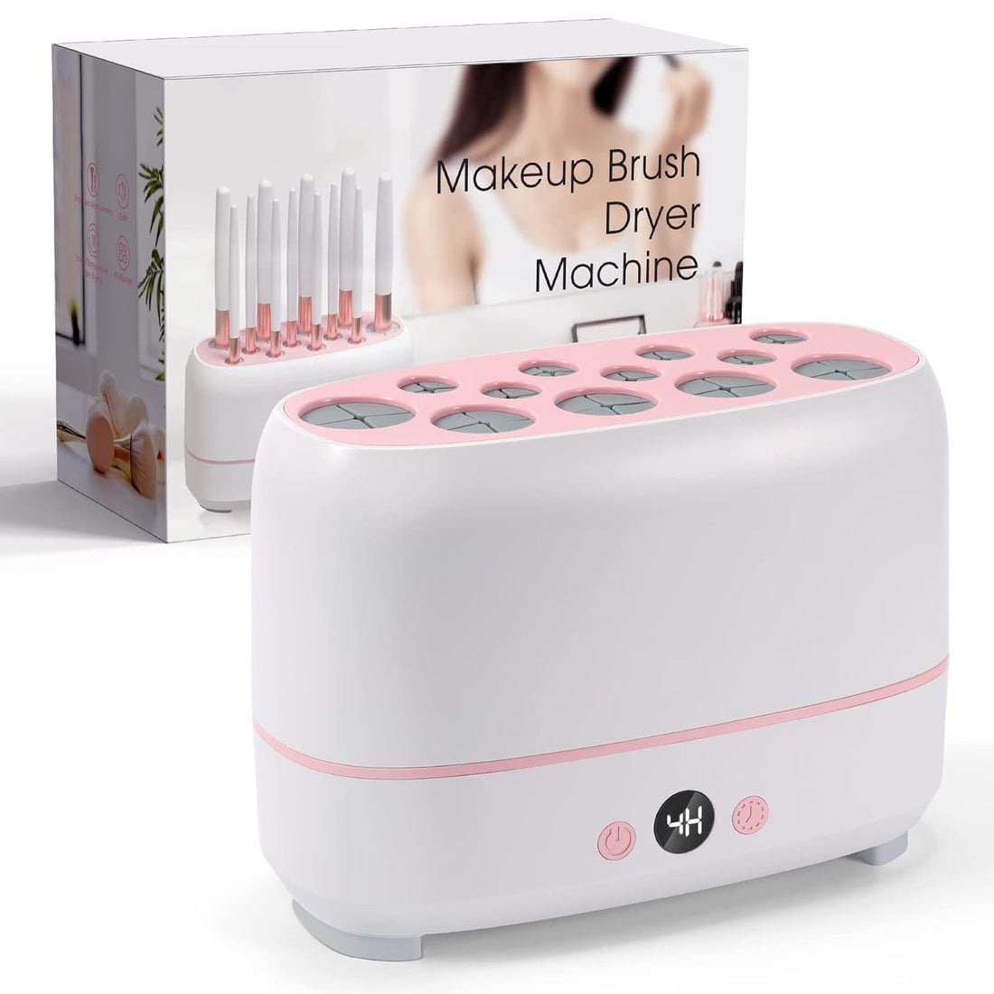 Upgraded Makeup Brushes Dryer, Electric Cosmetic Automatic Brush Drying Machine, No Harmful for Bristles with Thermo-Control, Can Drying 12pcs Makeup Brushes,2pcs Sponges Or Powder Puff AT Once