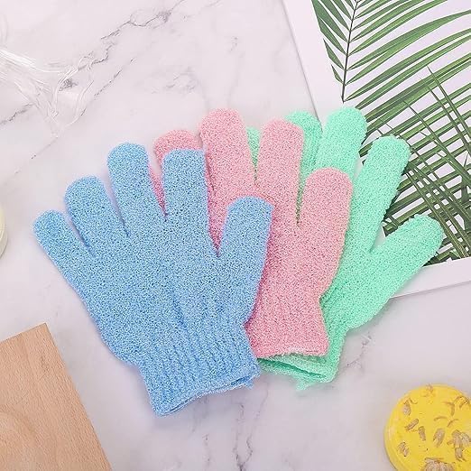Exfoliating Gloves - Bamboo Exfoliating Gloves for Shower - Shower Loofah - Body Scrub for Bathroom - Removes Ingrown Hair and Dead Skin - Multicolor