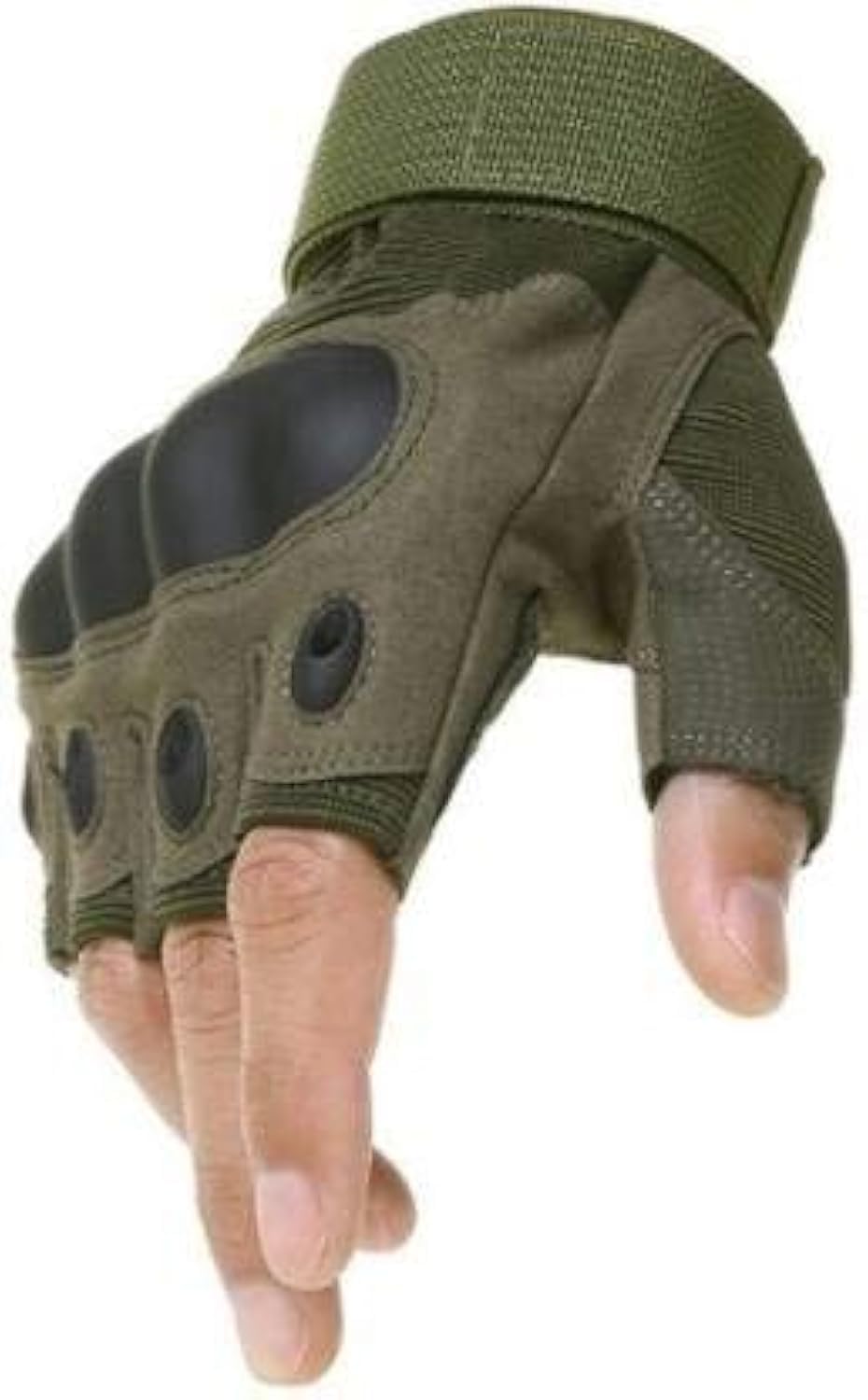 CRATOS Stylish Half Finger Motorcycle Riding Gloves (Military Green, Medium)