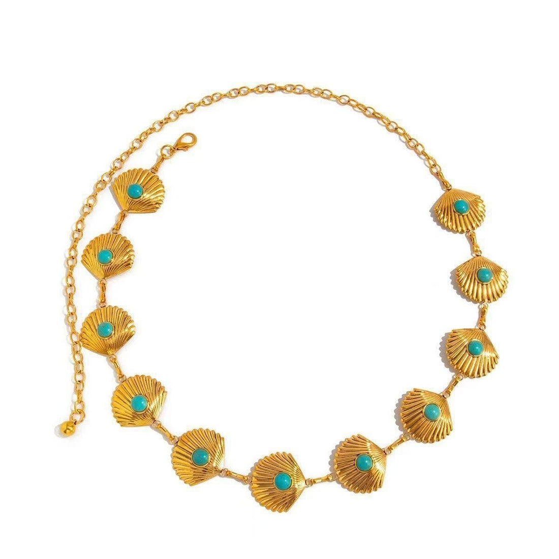 Zone Shop Luxury Shell Design Metal Belt with Turquoise Stone for Coastal Coastal Style with Modern Beauty, Suitable for Special Occasions and Everyday Looks.