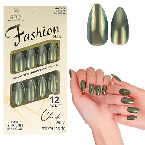 Round Nail Tips - Set Of 12 Nail Tips & 1 Nail Glue, Pre-Shaped Full Cover False Nails & Professional Nail Glue, Quick & Easy Application (Mint Green)