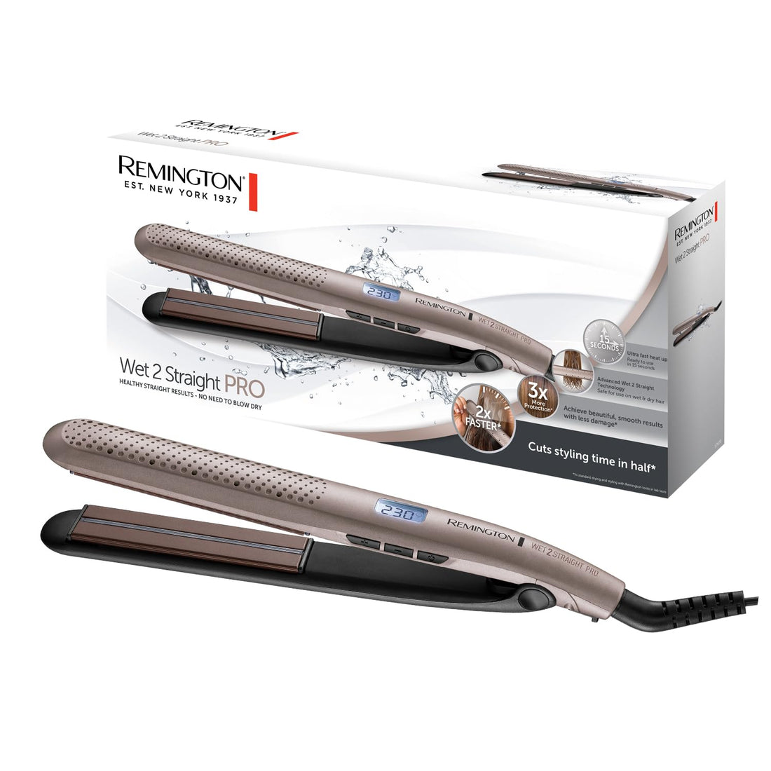 Remington Straightener Wet2Straight PRO (Straightening, On Wet Hair, Sensor, Drying & Styling, Straight Hair) S7970