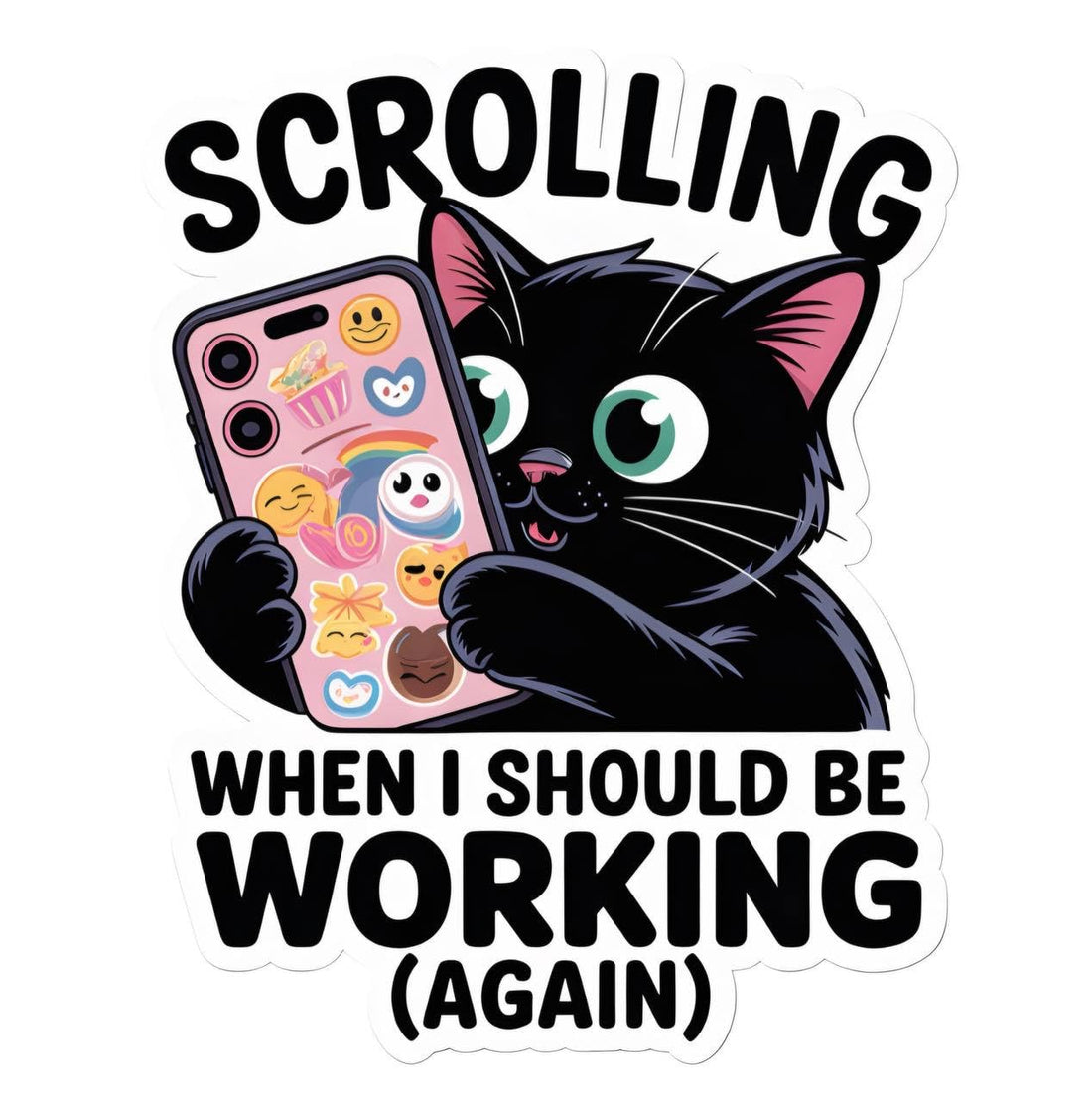 Funny Laptop Sticker for Work & Study – Scrolling When I Should Be Working Cat Design – 2-Piece Set