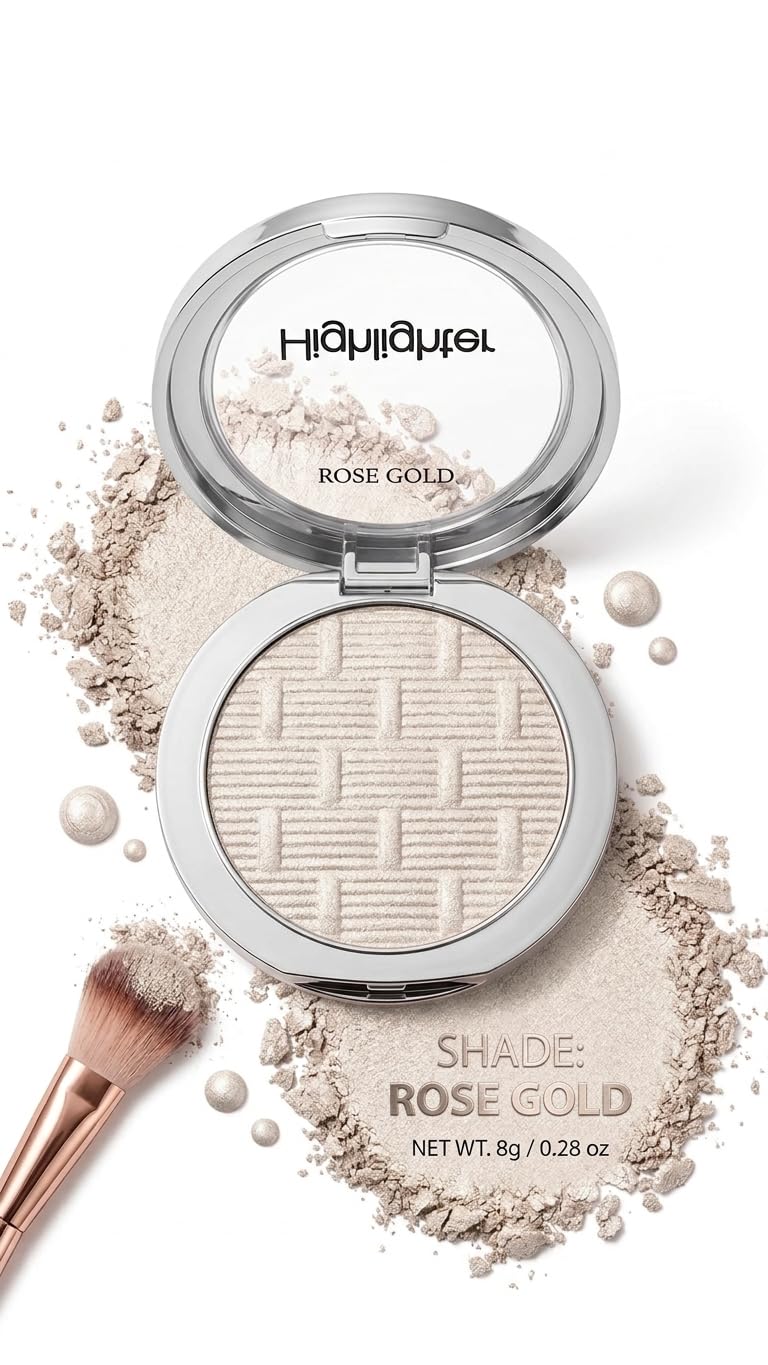 High Glossy Face Highlighter Palette, Luminous Face Illuminator Palette, Natural Glow Finish, Pearl Shimmer Smooth Baked Powder for a Radiant Glow, Lasting Sparkling Highlighter Makeup (02)