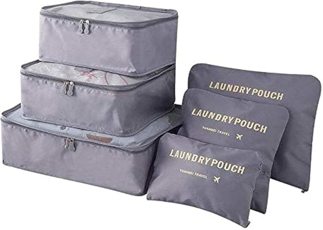 6 Pack/Set Packing Cubes - Compact Travel Luggage Organizer - Travel Clothes Storage Bag - Travel Mesh Bag - Laundry Bag - Travel Packing Organizer - Clothes Sorting Pack - Travel Shoe Bag (gray)