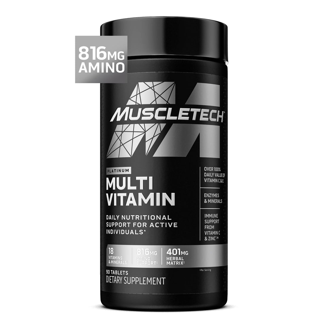 Muscletech Platinum Multivitamin for Immune Support 18 Vitamins & Minerals Vitamins A C D E B6 B12 Daily Workout Supplements for Men 90 Ct