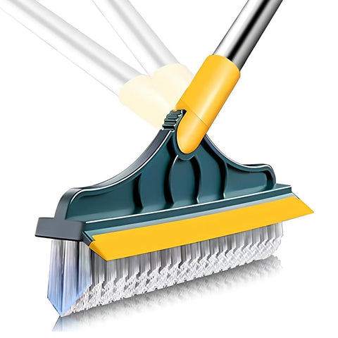 2 in 1 Floor Scrub Brush with Squeegee And Long Handle, Rotating 120 Degree Triangular Rotating Brush Head Assotred Colors