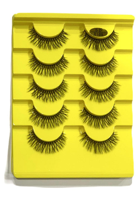 False Eyelash - 5 Pairs of Dramatic Cat Eyelashes, Fluffy Mink Lashes, Short, Yellow