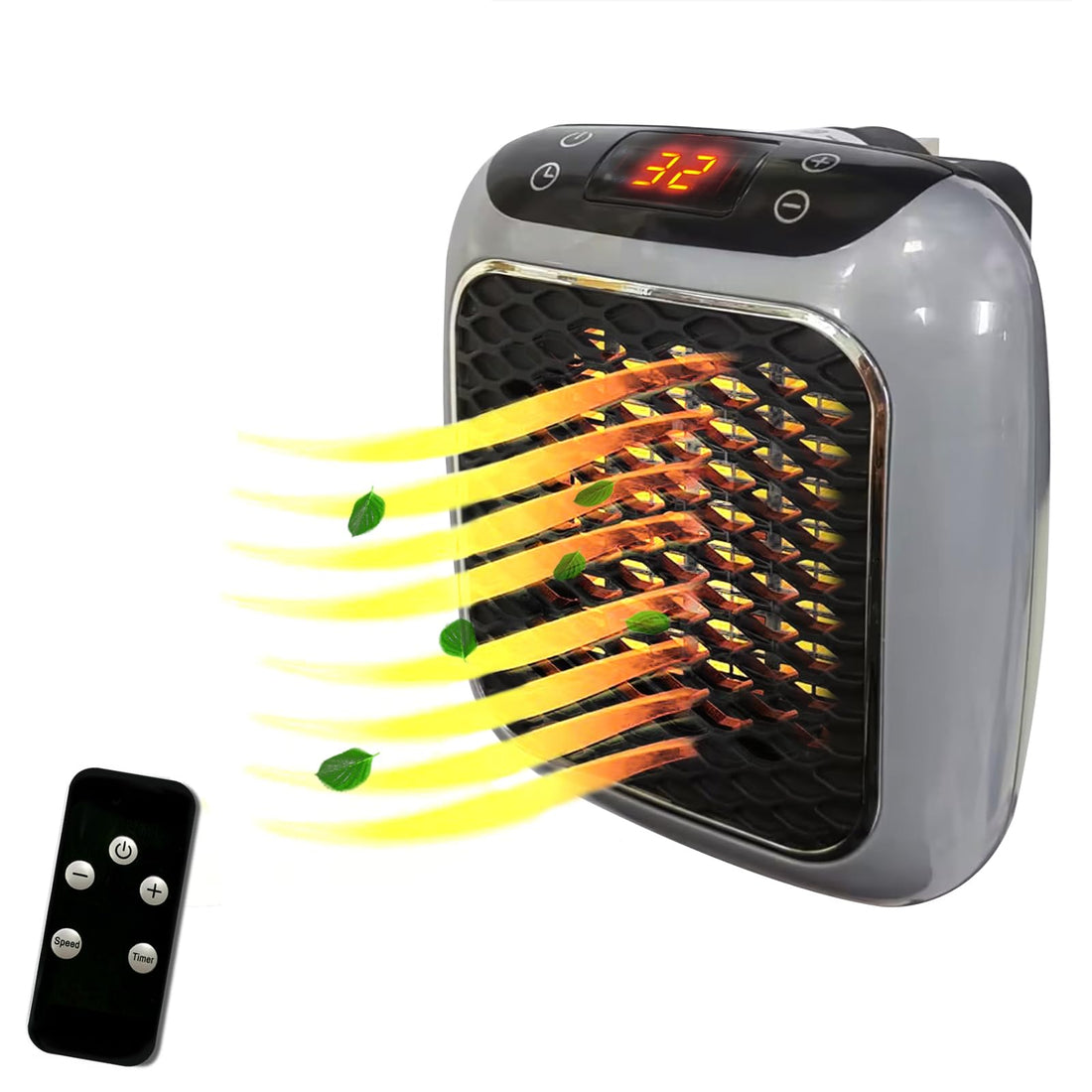 Plug in Heater 800W (Grey), Ceramic Energy Efficient Electric Space Heater, Digital Thermostat, 1~12 Hours Timer, Remote Control, Mini Portable Fan Heater for Room, Low Energy with UK Plug, by G-WILL