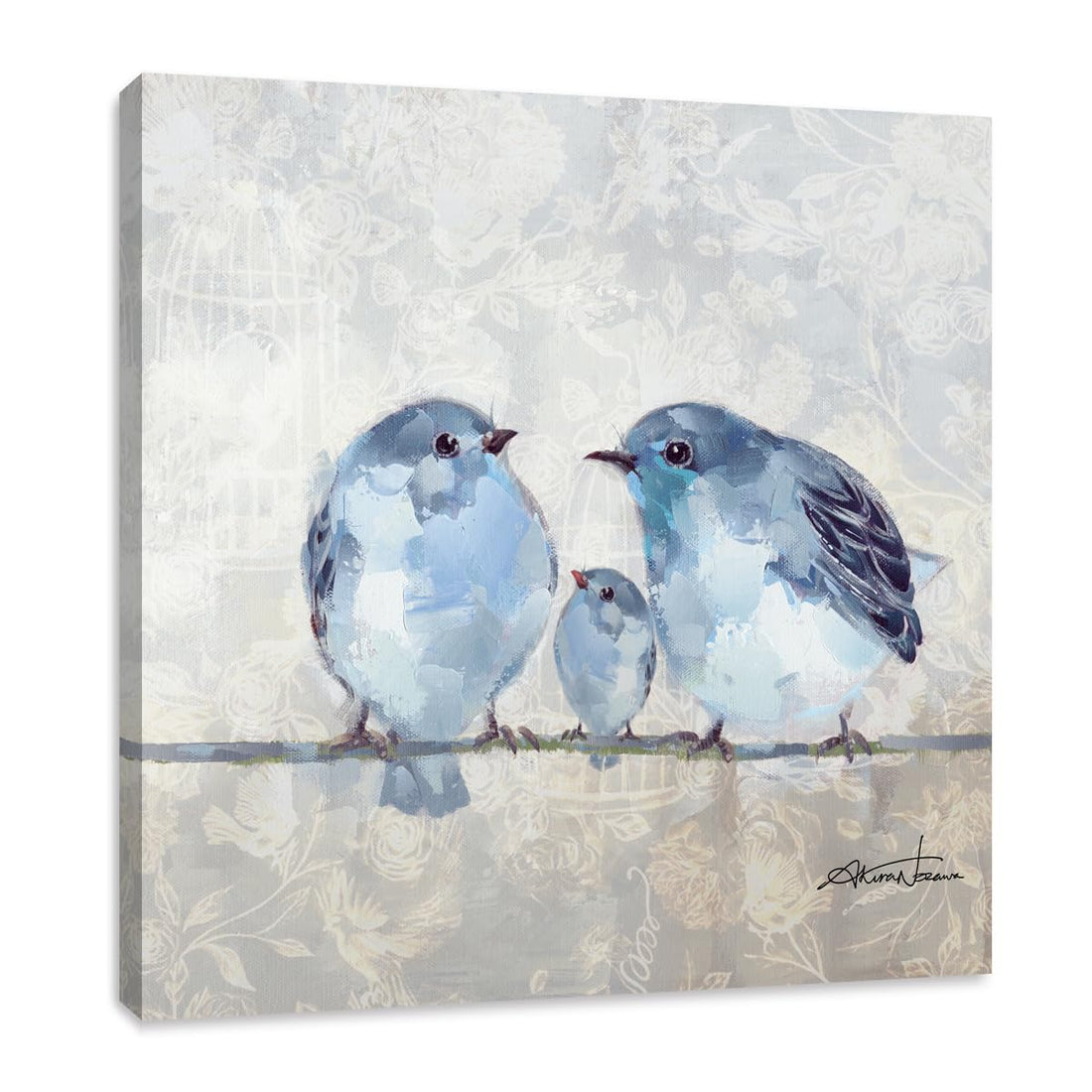 Woxfcart Bathroom Bird Pictures Wall Art Abstract Love Birds Painting Print on Canvas for Blue Gray Home Walls Decor 12x12