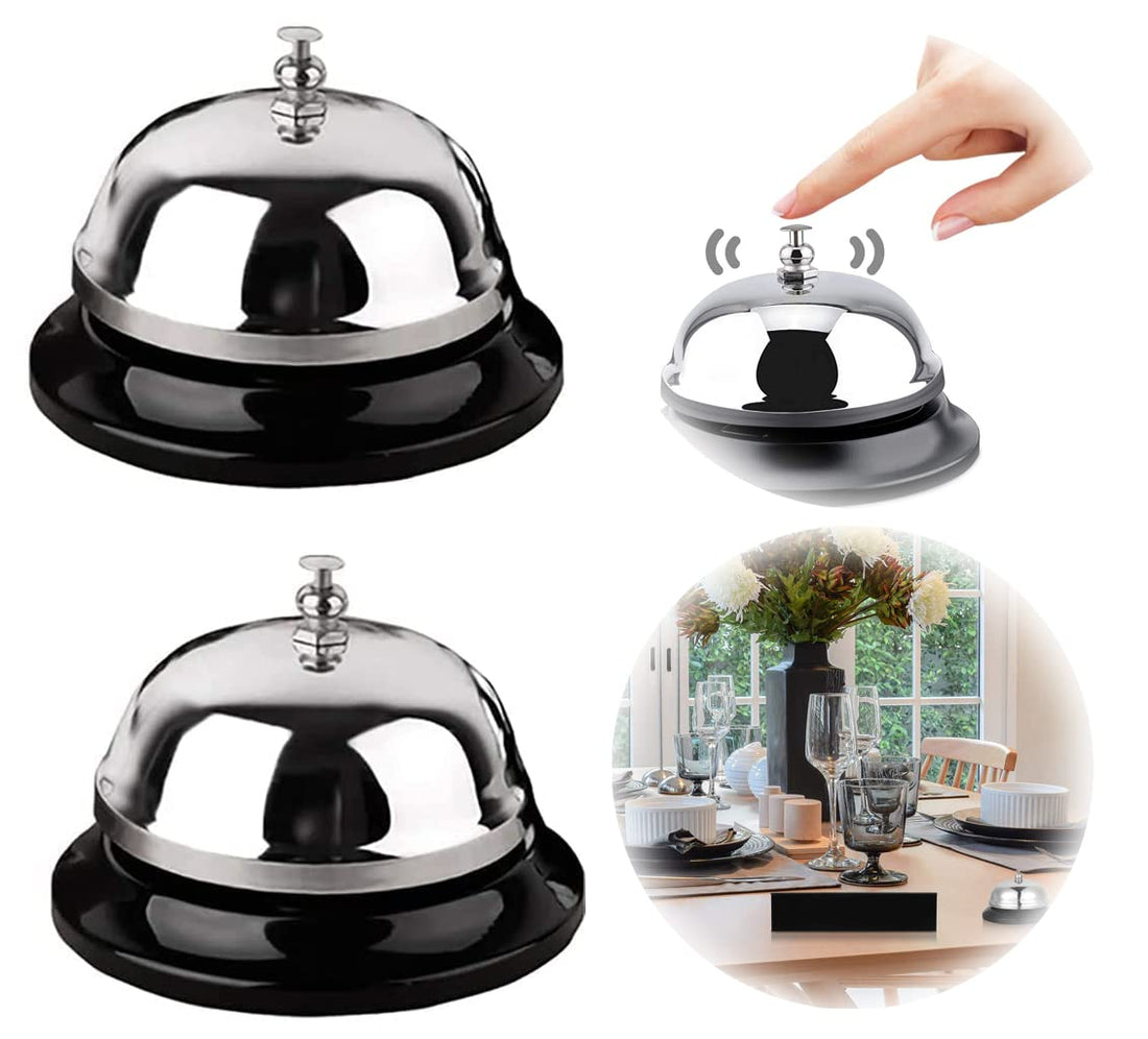 Reception Call Bell, Service Bell with Metal Anti-Rust Construction, Chrome Finish, Ringing, Durable, Desk Bell for Schools, Restaurants, Reception Areas, Hospitals, Warehouses, 2 Packs