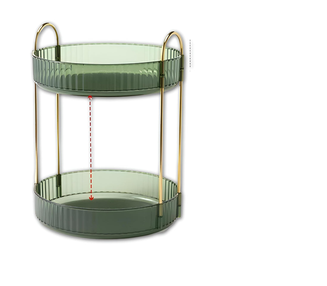 Makeup Holder - 360 Degree Rotating Acrylic Cosmetic Organizer with 2 Tiers in Green, Compact Vanity Storage Solution for Bathroom Countertop, Ideal for Perfumes Skincare Items and Beauty Accessories