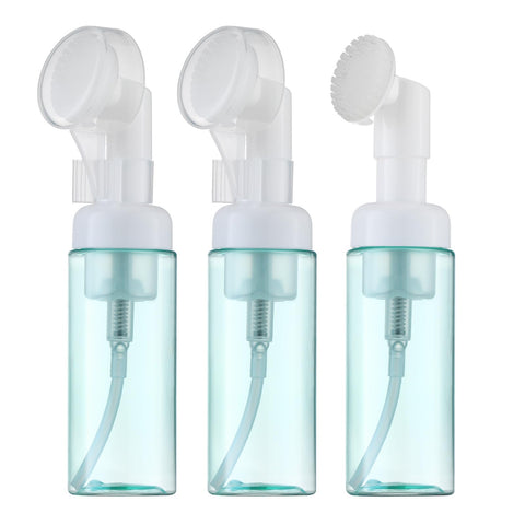 2oz Foam Bottle (3PCS) with Brush, Empty Foaming Pump Dispenser for Hand Soap, Lash Cleanser, Shampoo to Travel (60ml, Green)