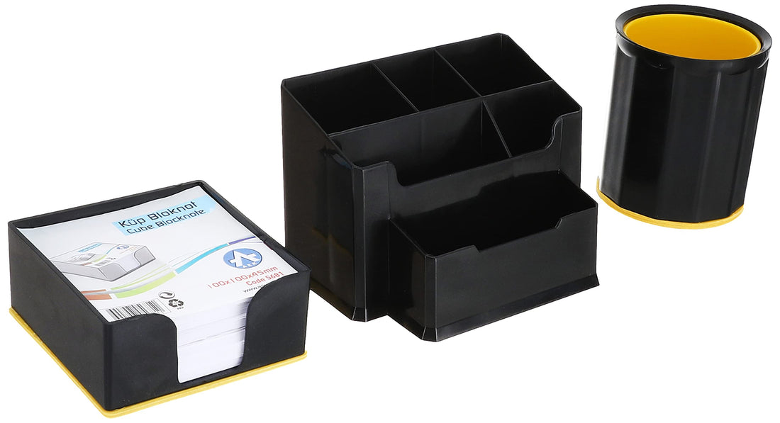 Ark Office Set (Desk Organizer + Pen Holder + 500-Sheet Memo Pad) Black Model 1194