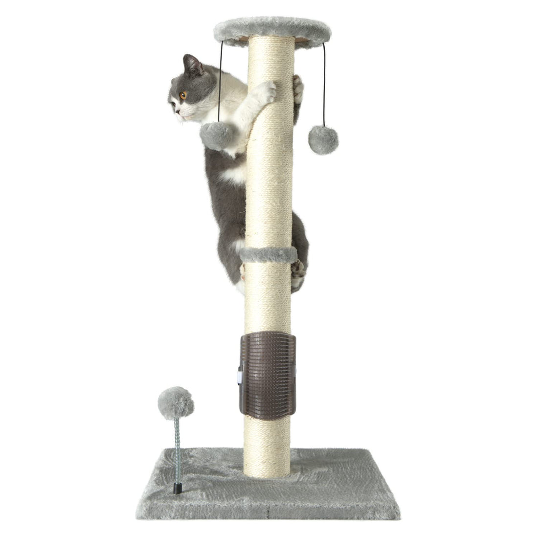 PEEKAB 32" Tall Cat Scratching Post Sisal Scratch Posts with Hanging Ball and Self-Massage Brush Vertical Scratcher for Indoor Cats and Kittens Light-Gray 32inches