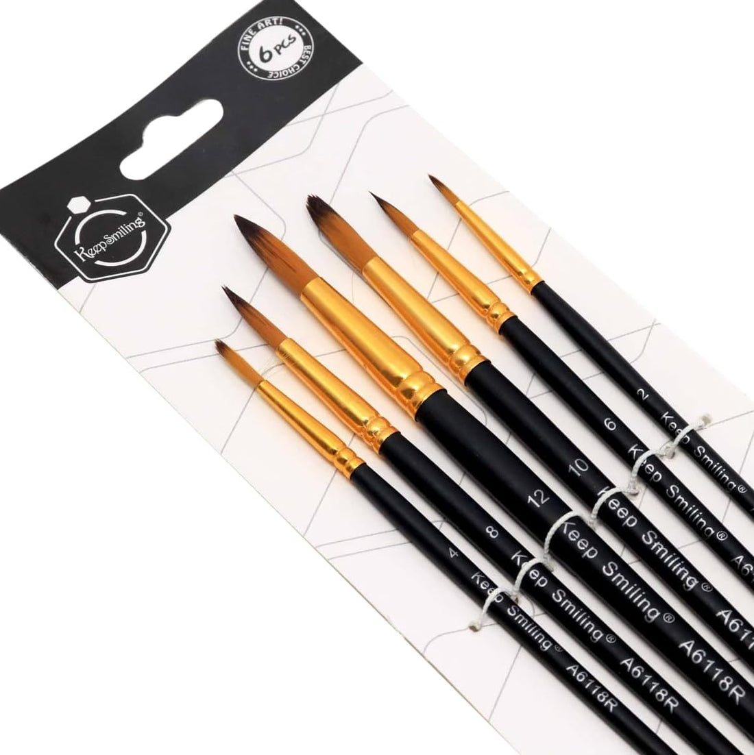 S and A A6118R Keep Smiling Round Paint Brush 6-Piece Set, No. 2/4/6/8/10/12
