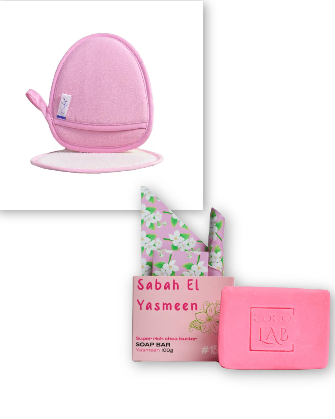 Silver Ion Fortified Exfoliating Gloves with Natural Jasmine Soap, Pink