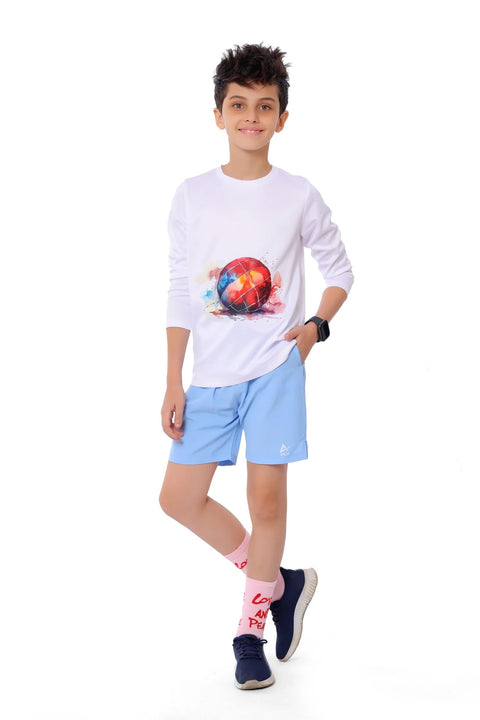 Boys White Splash HandBall T-Shirt – Sporty Long Sleeve Top
