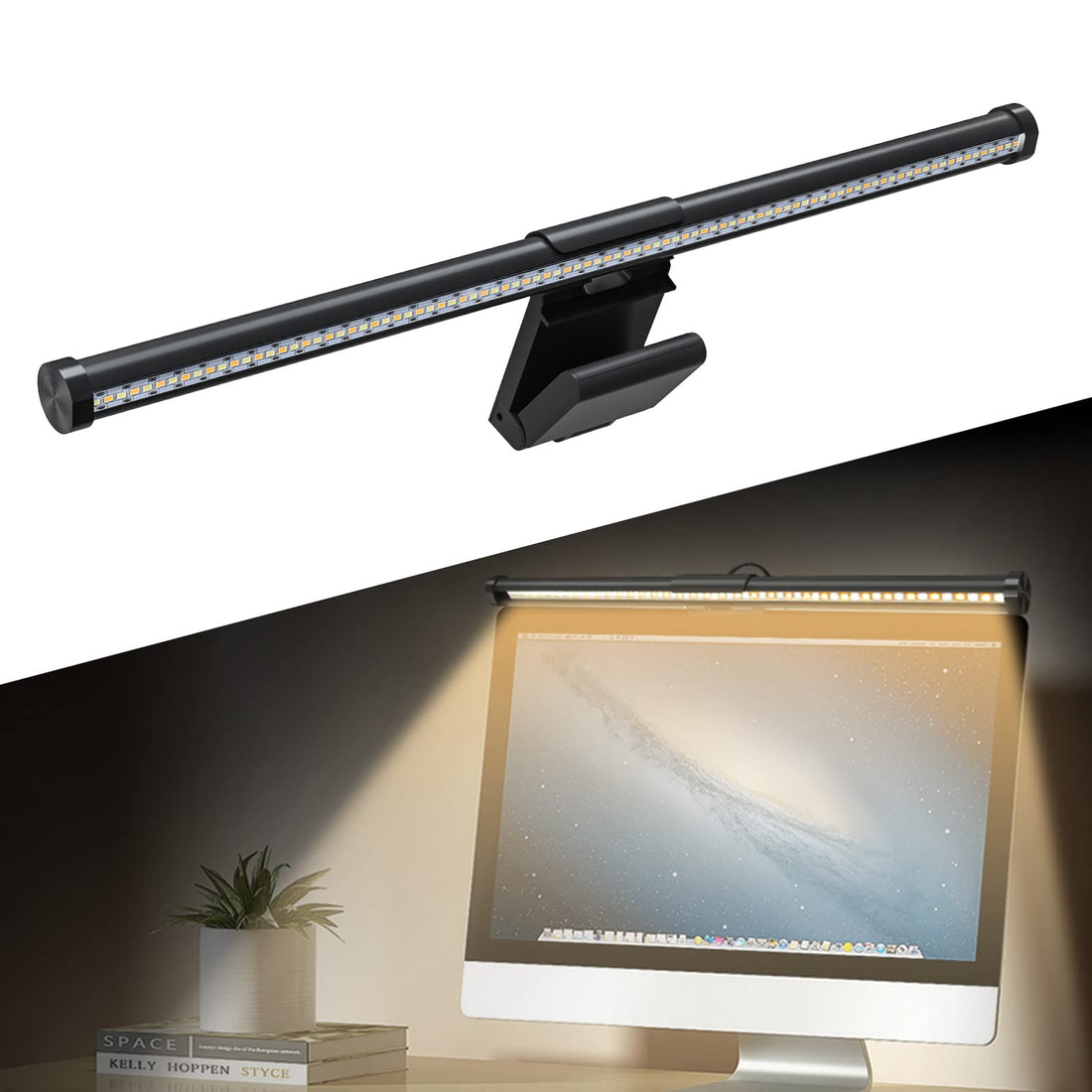Marketero LED Desk Monitor Lamp Stepless Dimming, 44cm Monitor Light Bar 5 Modes for Eye Caring Touch Control No Screen Glare, Perfect for Study, Gaming and Office Work Black