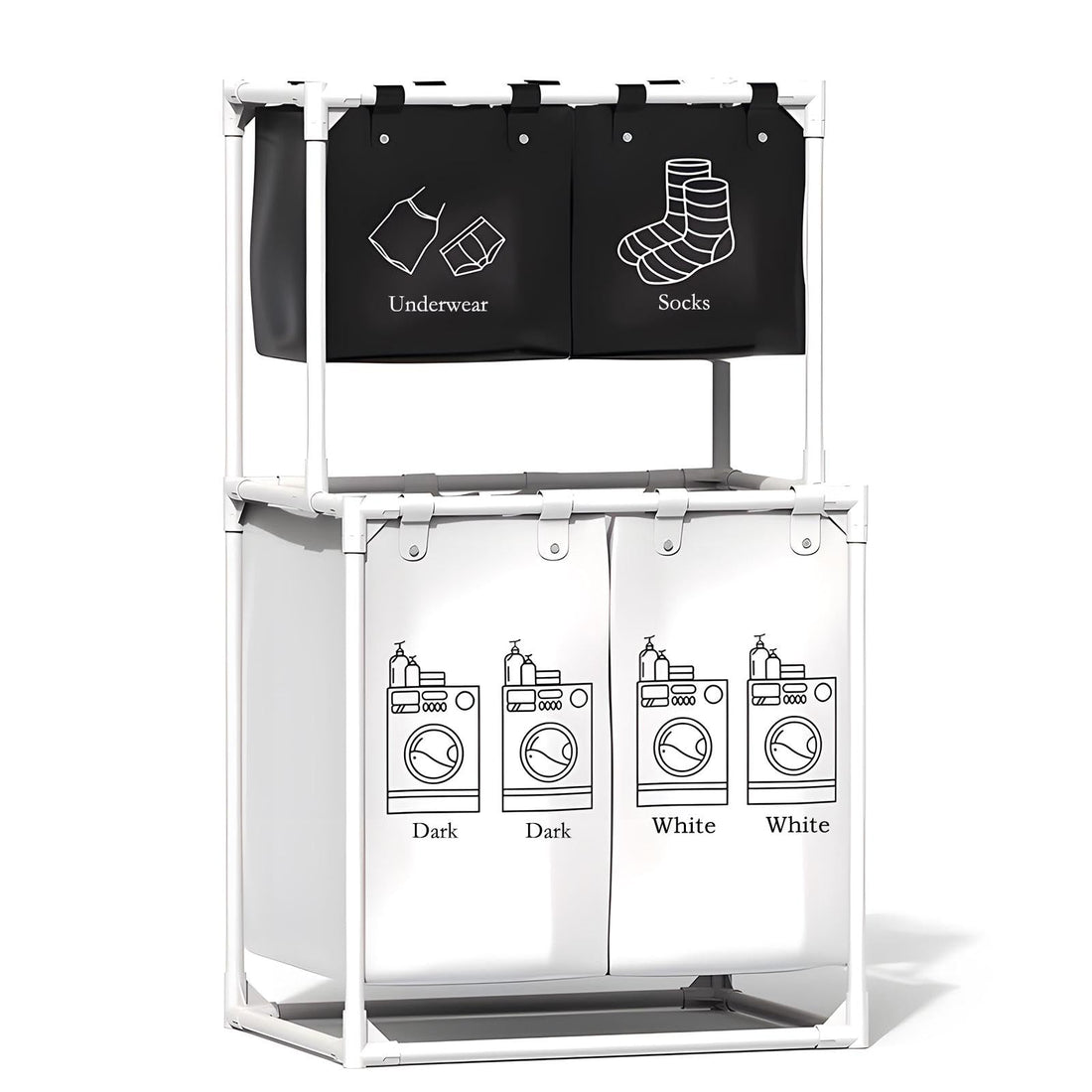 Laundry Sorter 4 Sections with 2-Tier Design,Rolling Laundry Hamper for Efficient Dirty Clothes Organization,Laundry Basket with Large Capacity and 4 Removable Bags