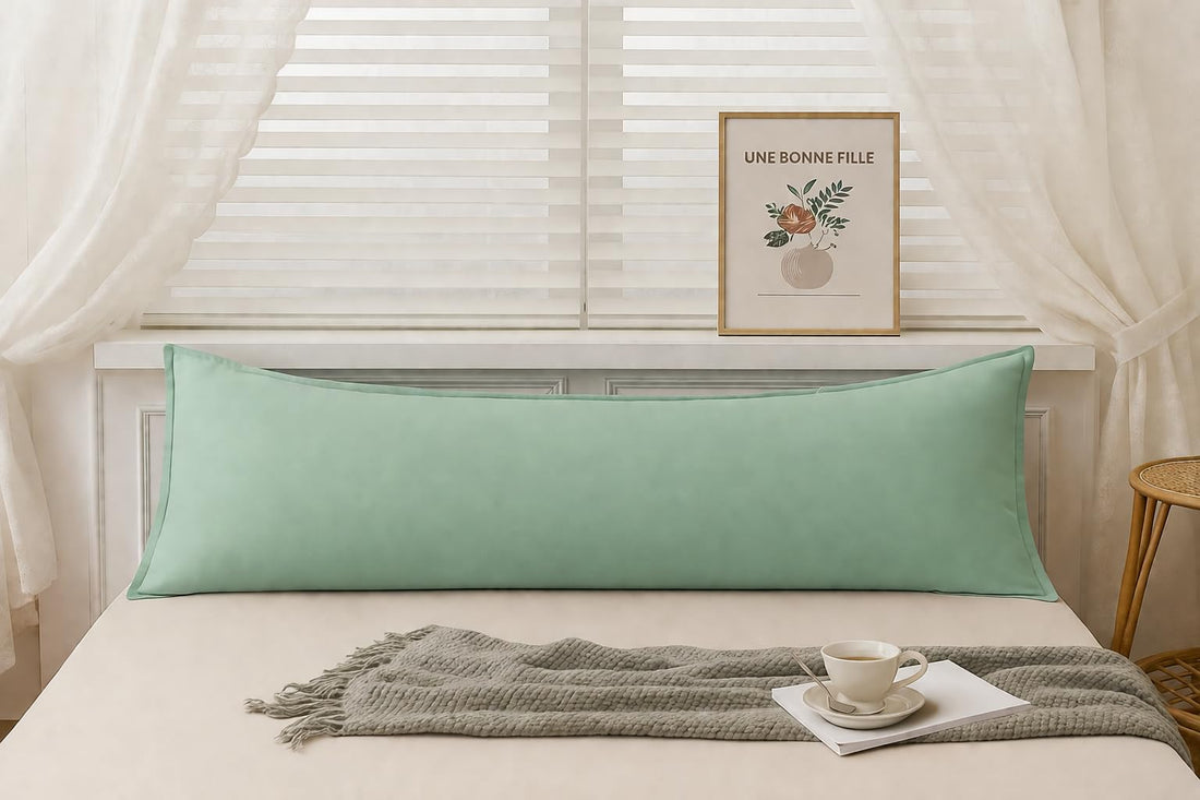 QBED Long Throw Pillow Cover | 1 Cover | Available in 120x45, 160x45, 180x45 cm | Washable Sewing Cover | Soft and Fluffy Material for Bed or Sofa (Mint Green, 120x45cm)