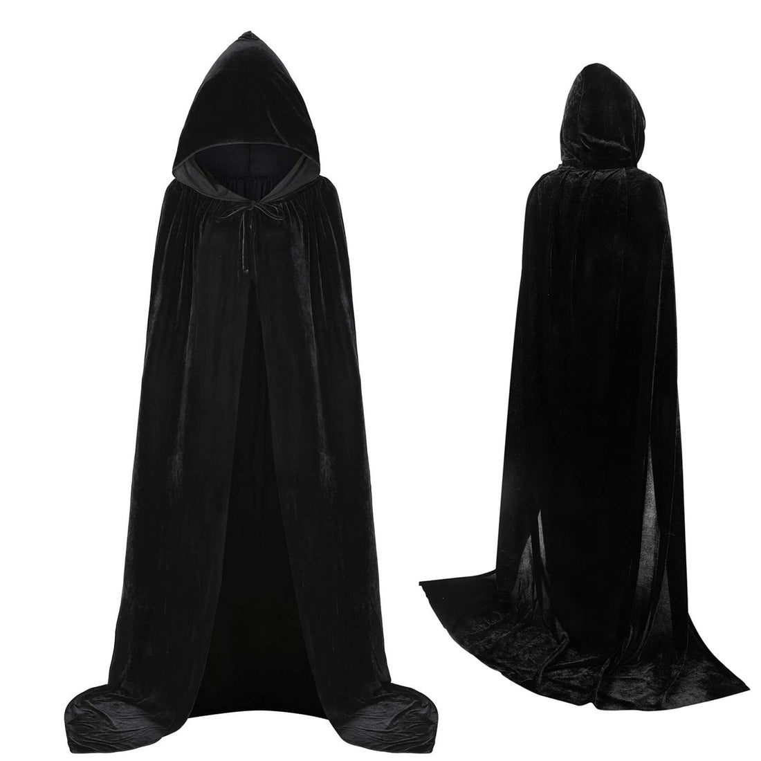 Wonka JOKBEN Hooded Cloak, Velvet Long Cape Halloween Costumes,Medieval Jedi Robe for Masquerade Cosplay Vampire/Devil/Grim Reaper/Witch/Wizard/Magician/Knight,Black Unisex Kids Adults Outfit