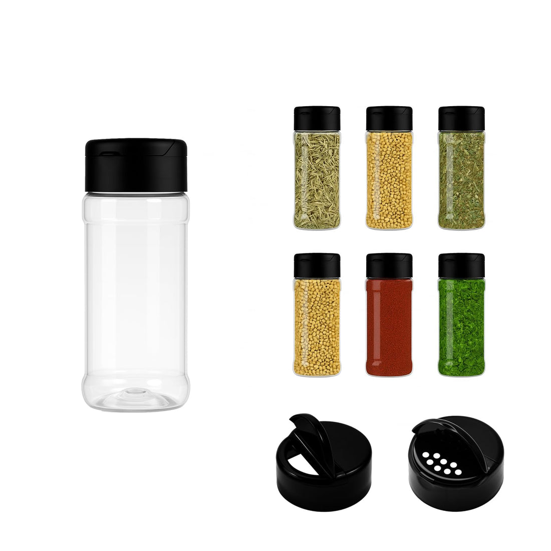 Artistic 6-Piece Plastic Spice Jar, Clear White, 100ml, 3.7cm Diameter, Healthy Plastic, Refill & Storage