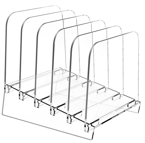 Best Media Vertical File Holder and Sorter, 5-Section Clear Acrylic Desktop Organizer Stand for Folders, Mail, and Books, Modern Transparent File Rack for Efficient Office, School, and Home Use