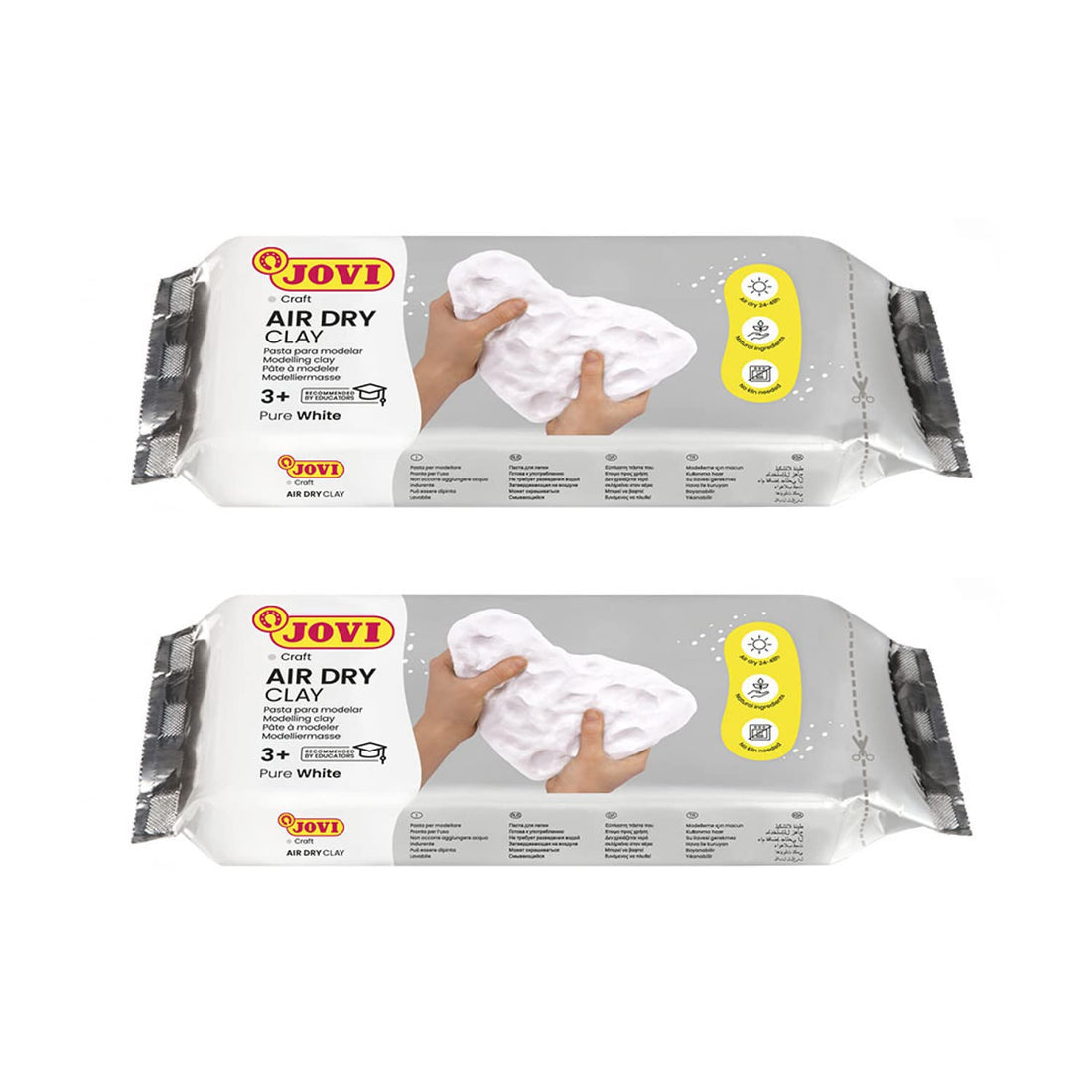 Jovi European Air-Dry Modeling Pure White Clay 2 Packets - Each Pack of 250 Grams for Sculpting Pottery Art & Craft Handicraft Educational Purpose Fine Motor Skills