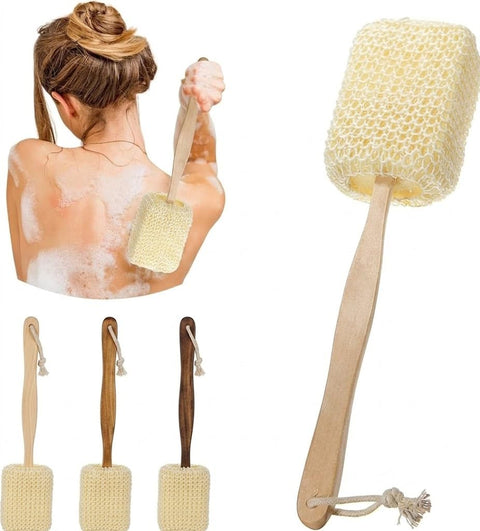 Natural Exfoliating Loofah luffa loofa Bath Brush On a Stick - With Long Wooden Handle Back Brush, Shower Sponge Body Back Scrubber