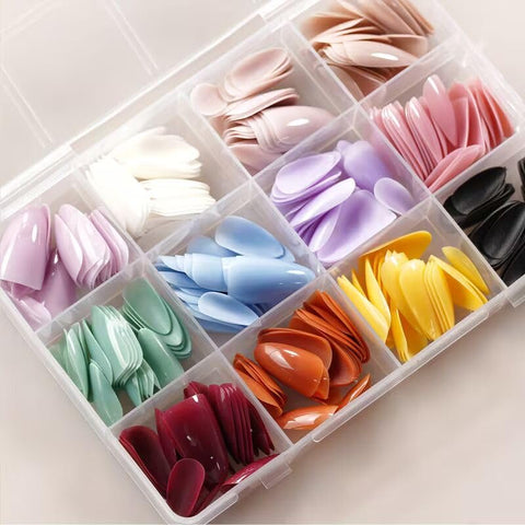Nopatia 360 Pcs False Nails Set - 12 Assorted Solid Color Assortment - Full Cover Wearable Nails with Organizer Storage Box for Home Nail Art