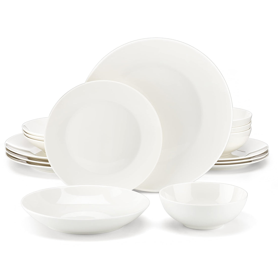 MALACASA Dinnerware Set, 16 Piece Bone China Dinnerware for 4, Round White Dish Set with Dinner Plates, Bowls, Modern Series JERA
