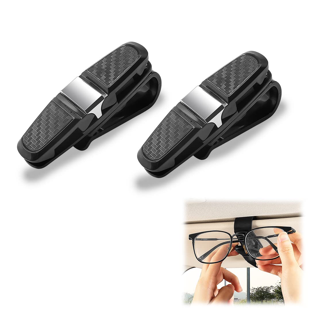 CUHZA Car Sunglasses Holder, 2 Pack Car Sunglasses Holder, Sun Shade Clip, Car Sunglasses Holder, Car Glasses Holder, with Credit Card Clip, 180° Rotation