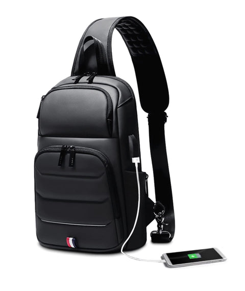 Mobigon Laptop Sling Backpack Anti Theft Bag, Hiking Daypack 12 Inch Fits iPad - Tablet 7 to 9.7 Inch Waterproof Nylon Crossbody Bags for Men, Single Shoulder Camping Dayback with USB Port