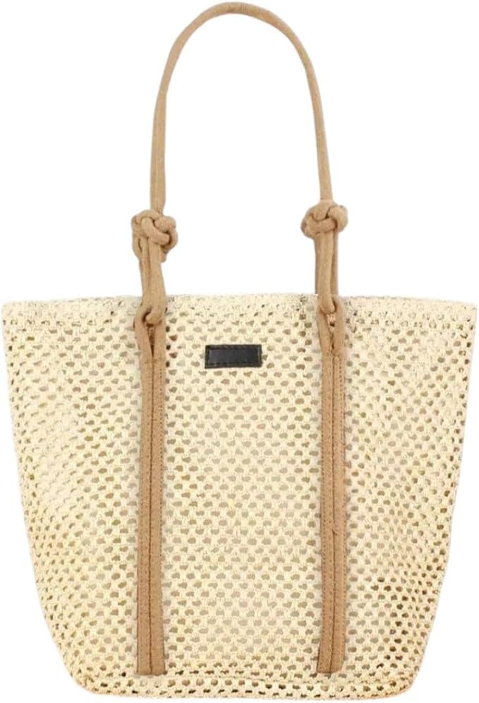 Woven Straw Tote Bag for Women, Large Capacity, Rope Handles, Beach Summer Shoulder Bag