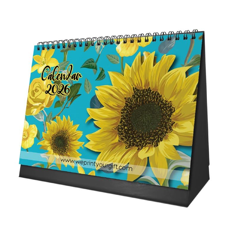 Sunflower Desk Calendar 2026 – Elegant Floral Design, Premium Spiral Stand Planner for Office, Home & Gifts – Bright Yellow Sunflower Theme by We Print Your Gift