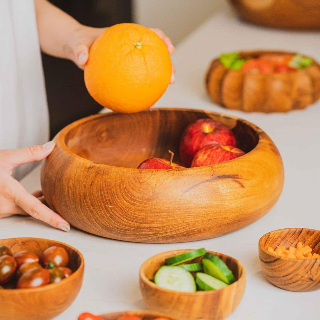 Egypt Antiques Handmade Wood Bowl 100% Natural Color Olive Oil Treated Hot Cold All Use Different Sizes (10cm)