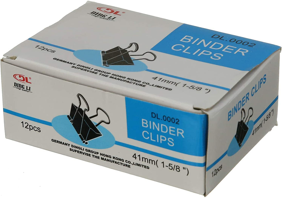 DL.0002 Binder Clips 41mm Set of 12 - Black