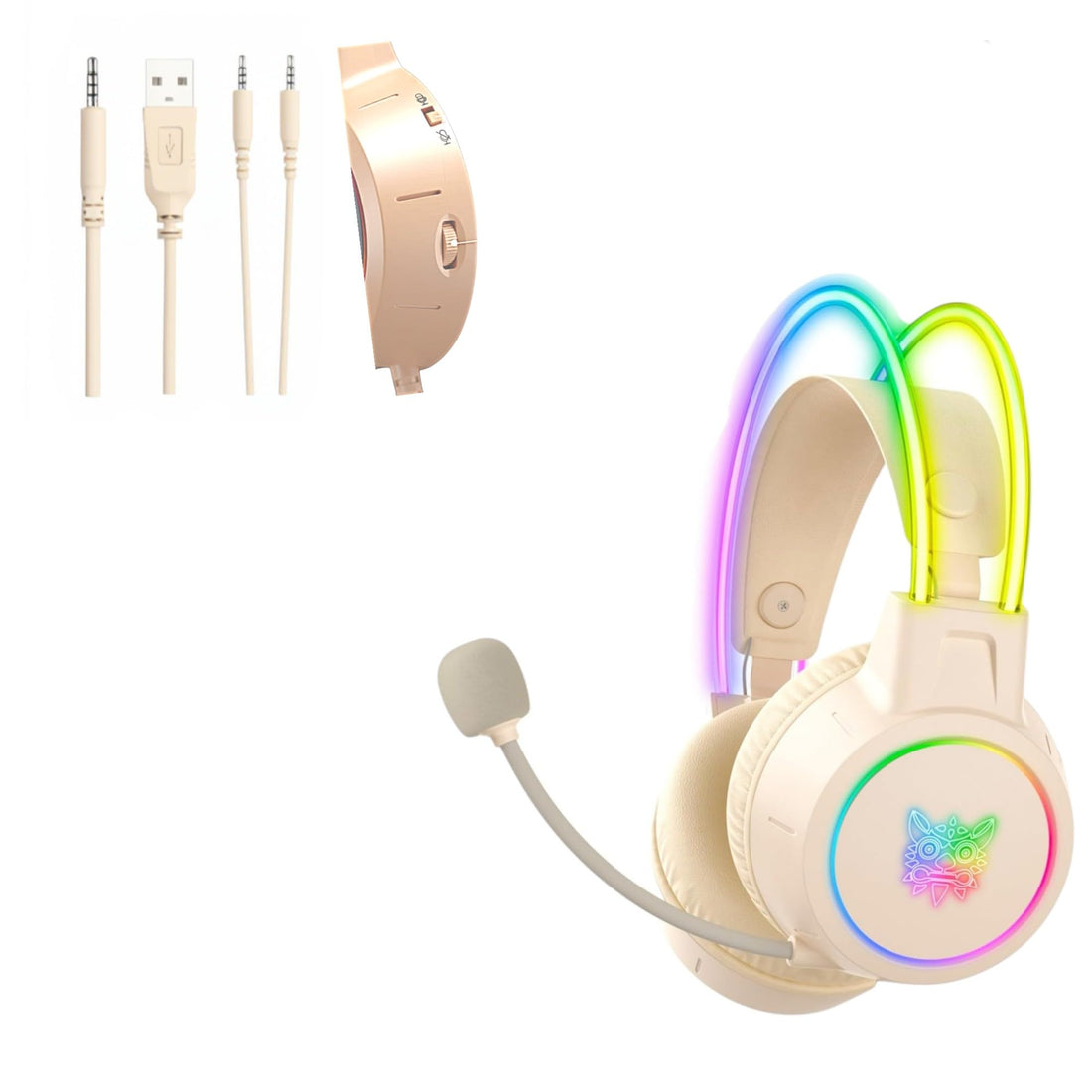 Onikoma Wired Gaming Stereo Headset with RGB Light, Headphones Over Ear with Mic, 3.5Mm Aux, Volume Control, Compatible with PS5, PS4, Laptops, Smartphone, PC, Mac Nintendo Switch (X15, Baige)