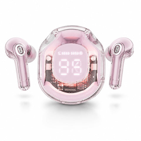 Wireless Earbuds Bluetooth 5.3, Clear Design, Noise Isolation, Built-in Microphone, Touch Control, RGB Light, Fast Charge, 30 Hours Battery (Pink)