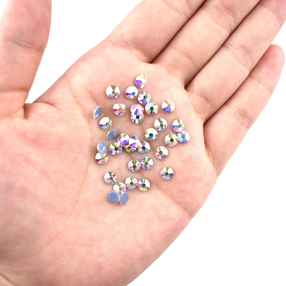 Crystal Glue Hotfix Rhinestones 4.6to 4.8mm AB SS20 Flatback Clear Glass Round Stud Gem Reflective Strong Sparkle Light Evenly Stick Well for Clothes Phone Colorful 800pieces