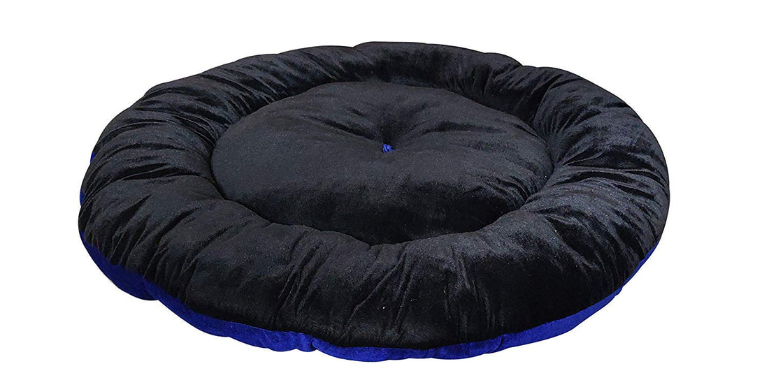 Mellifluous Polyester Dog and Cat Pet Bed Cushion (M, Black-Blue)