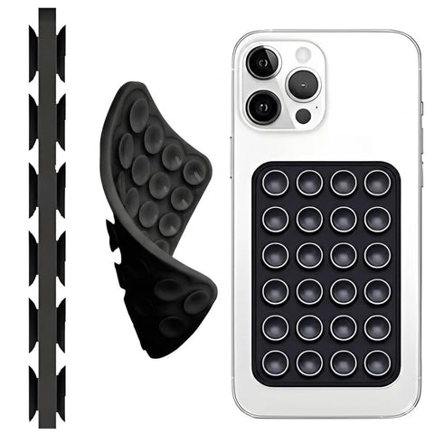 Silicone Suction Cup Phone Holder Double Sided Grip Hands Free Adhesive Grip for Selfie Videos Thick Washable Reusable Non-Slip for iPhone and Android (Black, 24 Cups)