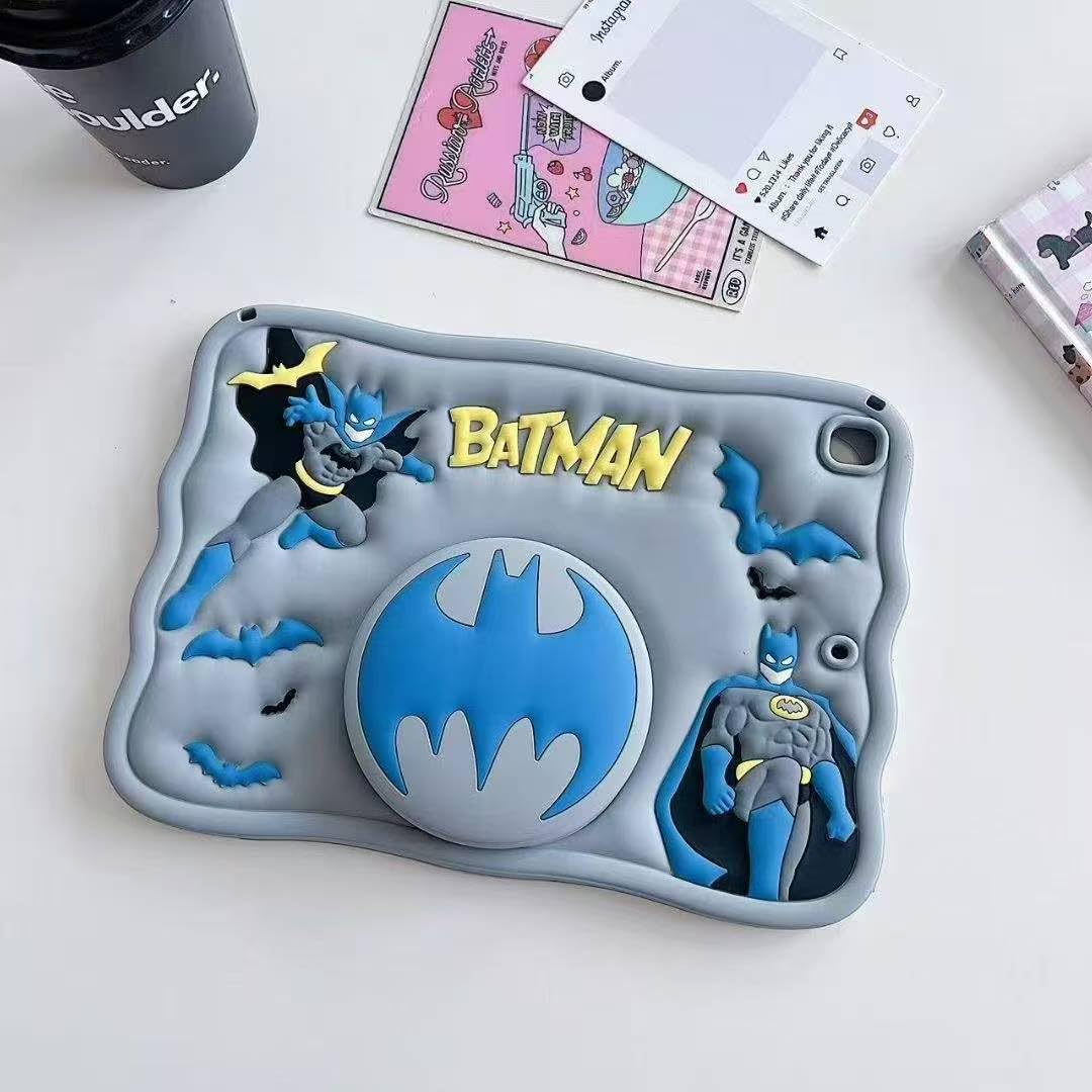 Eco Cartoon 3D Silicon Handle Stand Cover For iPad 10th Generation 2022 10.9 Inch,iPad (A16) 11th Generation Case 11 Inch 2025, Funda Case Model A2696 A2757 A2777 (With Rope) (Bat-Man)